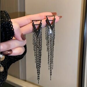 Long Tassel triangle geometrical dangle stud earrings